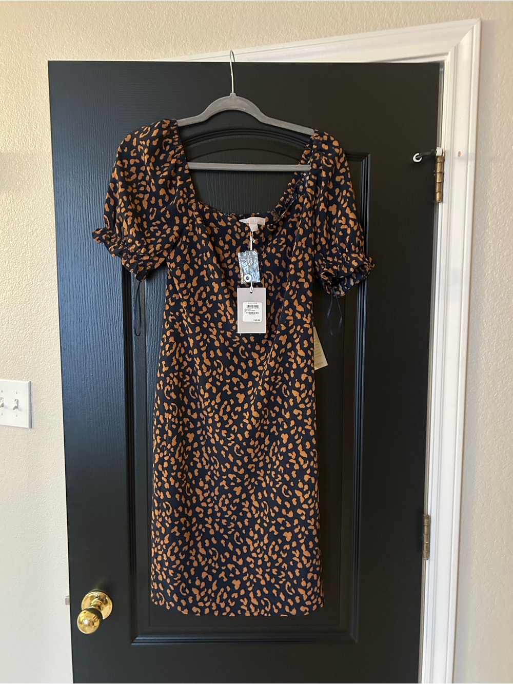 Chelsea28 Black Midi Dress with Brown Leopard Print